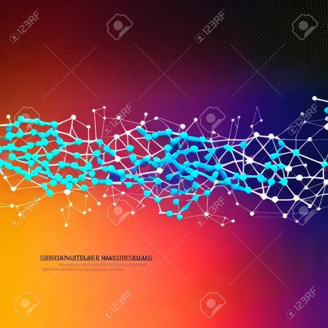 Молекула ДНК и нейроны вектор. Молекулярная структура. Подключенные линии с точками. Генетические соединения. науки, техники концепция. Геометрический абстрактный фон.
