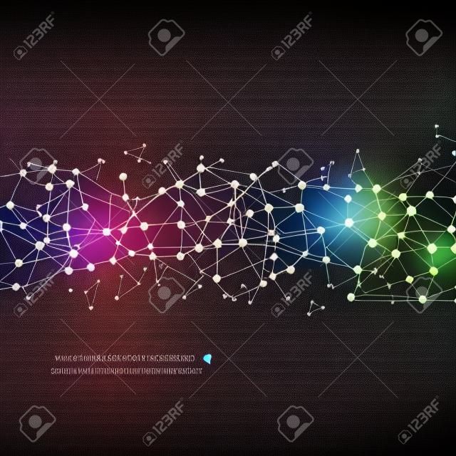 分子の DNA とニューロンのベクトル。分子構造。ドットの接続線は。遺伝的化合物。科学、技術コンセプト。幾何学的な抽象的な背景。