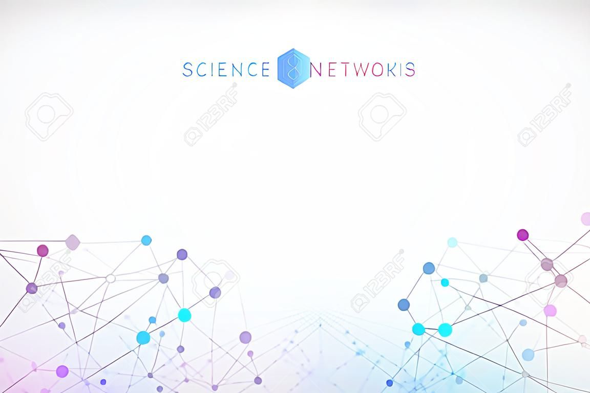 Wzór sieci naukowej, łączące linie i kropki. Globalny wektor połączenia sieciowego