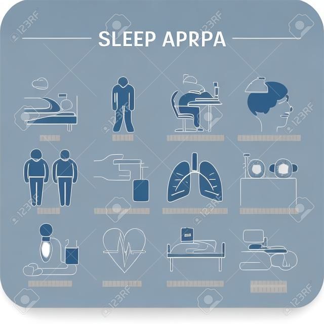 Sleep Apnea. Line icons set.