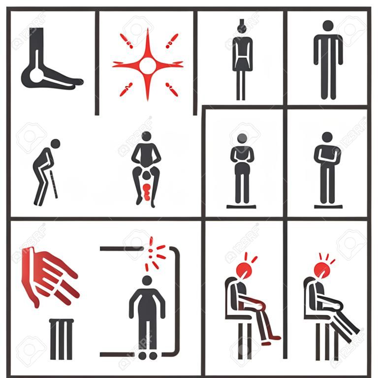 Joint pain. Flat icons set. Vector signs for web graphics.