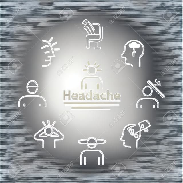 Headache icons. Symptoms. Vector signs for web graphics