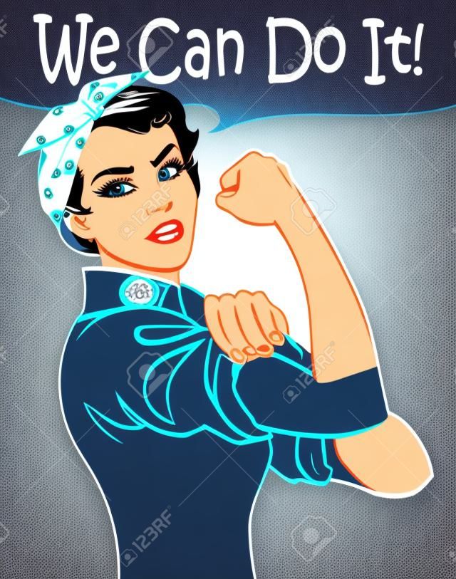 Мы можем сделать это. Прохладный вектор знаковых женщины кулак символ женской силы и промышленности. мультфильм женщина с может сделать отношение.