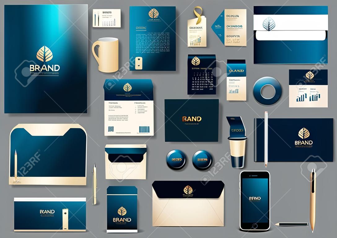 기업의 정체성 템플릿입니다. 브랜딩 디자인. 편지 봉투, 카드, 카탈로그, 펜, 연필, 배지, 종이 컵, 스마트 폰, 레터 헤드, 캘린더
