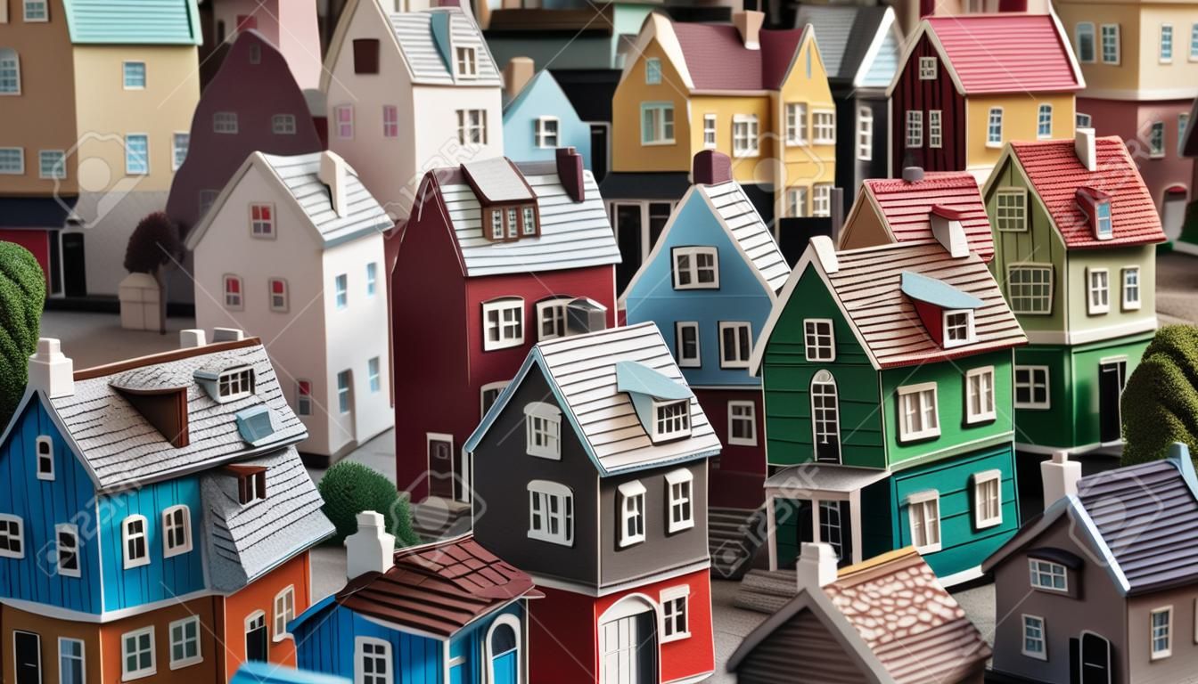 Miniatura di case colorate in città. concetto di città in miniatura