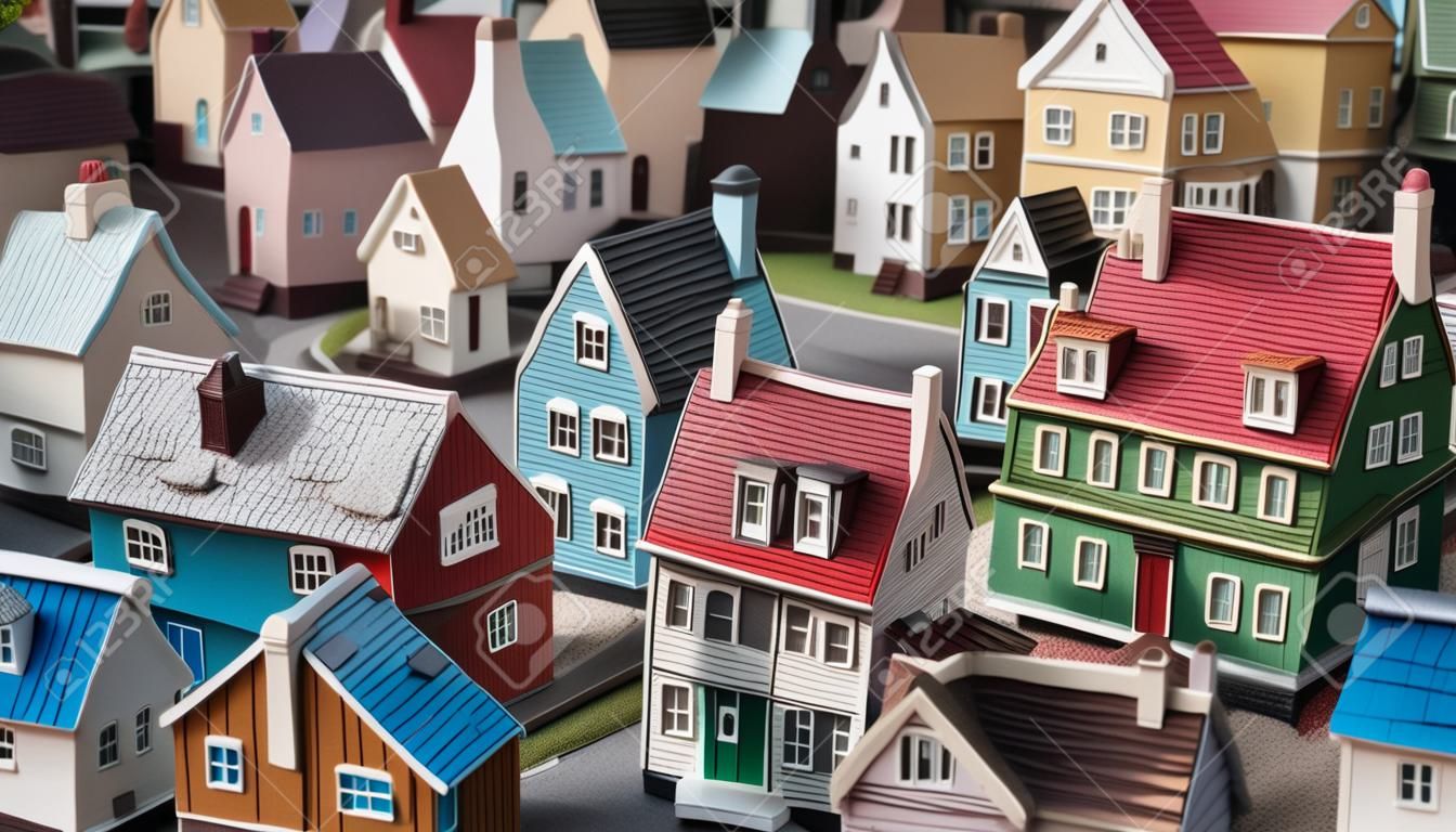Miniatura di case colorate in città. concetto di città in miniatura