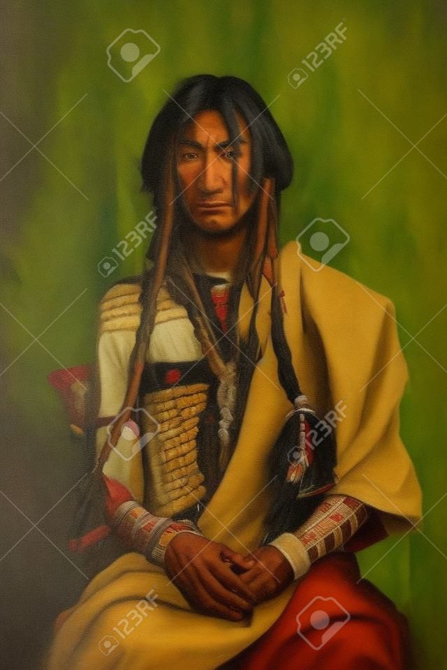 アメリカインディアンの芸術の肖像画。民族性。歴史的再構成。