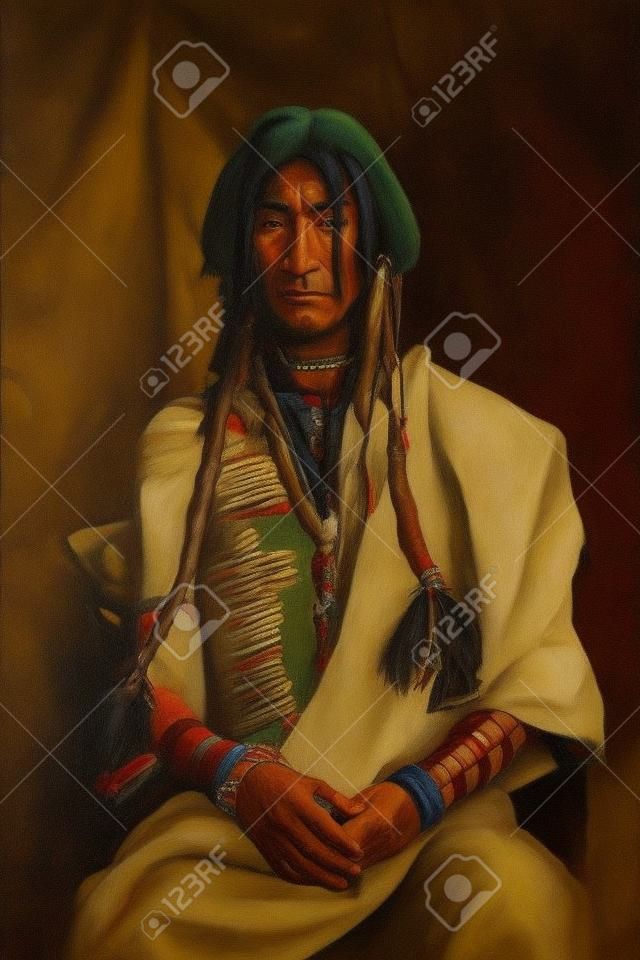 Art ritratto della American Indian. Razza. Ricostruzione storica.