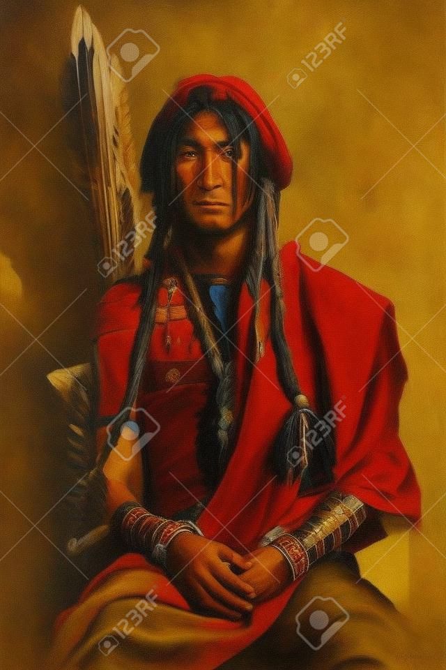 Retrato del arte de los indios americanos. Raza. Reconstrucción histórica.