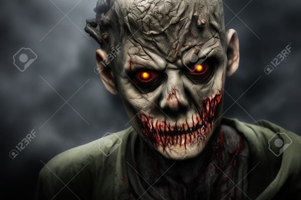 Közeli portré egy szörnyű zombi a félelmetes ember. Horror. Halloween.