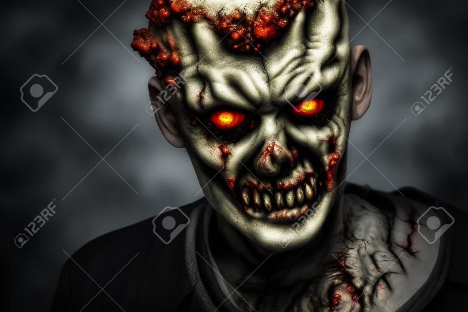 Close-up portret straszny przerażające zombie człowieka. Horror. Halloween.