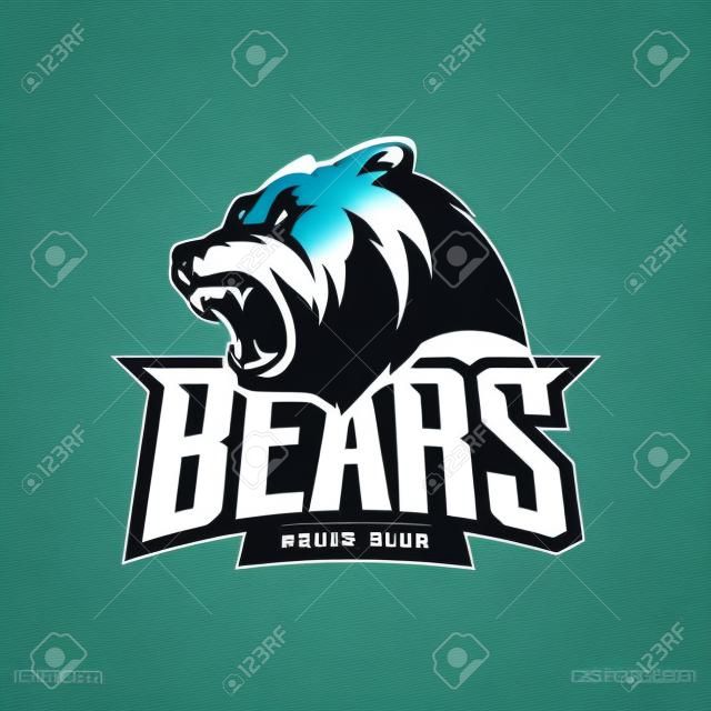 Furious bear sport mono vector logo concept isolated on white background. Modern predator professional team badge design. Premium quality wild animal t-shirt tee print illustration.