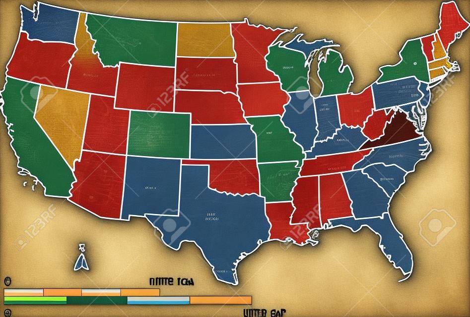 Mapa de Estados Unidos da América com escala