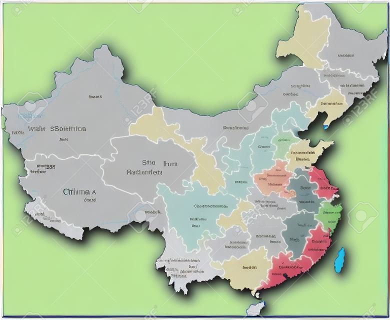 随着省或州边界的中国地图轮廓