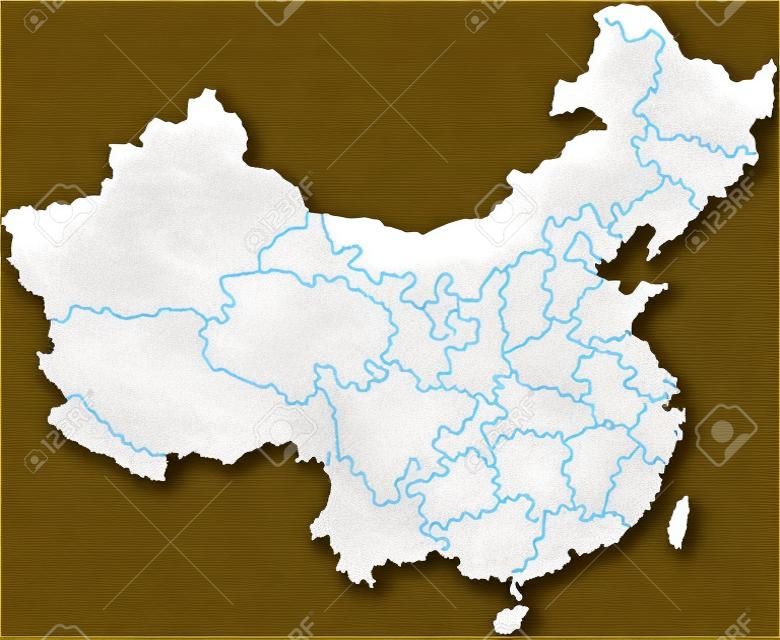 Chiny zarys mapy z zaznaczonymi granicami województw lub państw