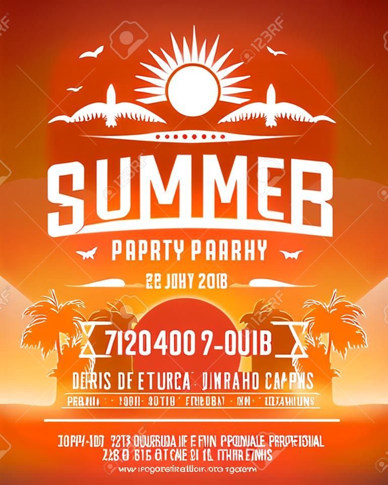 Retro summer party design poster or flyer. Night club event typography. Vector template illustration