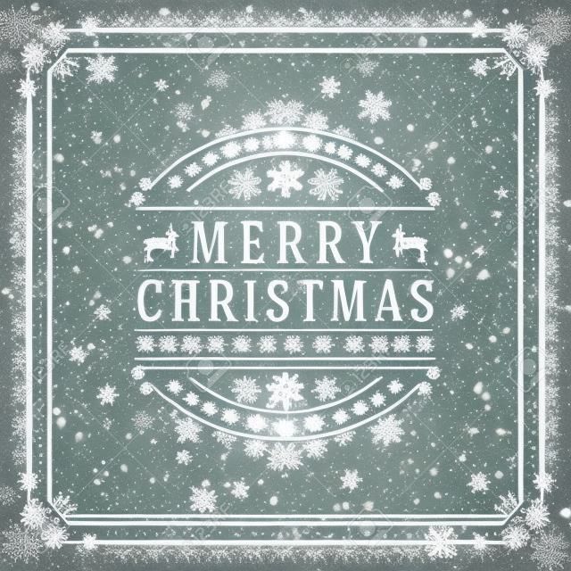 Navidad tipografía retro y la luz con los copos de nieve. Días de fiesta de la Feliz Navidad desea diseño de tarjetas de felicitación y de la vendimia ornamento. Nuevo mensaje de feliz año.
