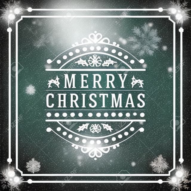Noël rétro typographie et de la lumière avec des flocons de neige. Vacances Joyeux Noël souhaitent conception de cartes de voeux et de la décoration d'ornement vintage. Nouveau message Bonne année.