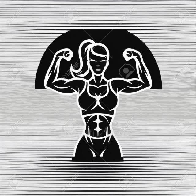 Bodybuilder vrouwelijke silhouet geïsoleerd op witte achtergrond vector illustratie. Vector fitness fitness fitness graphics illustratie.