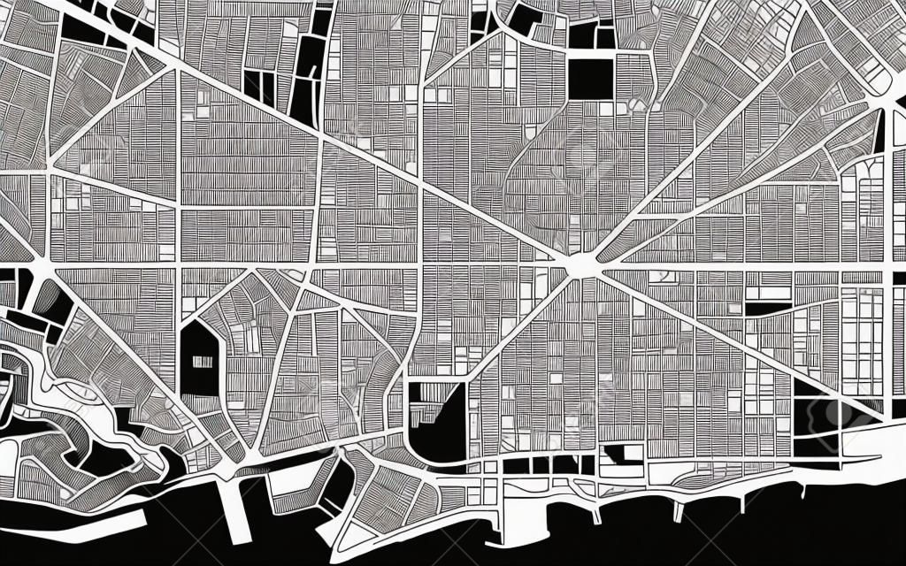 バルセロナ市黒と白のパターンの都市計画部