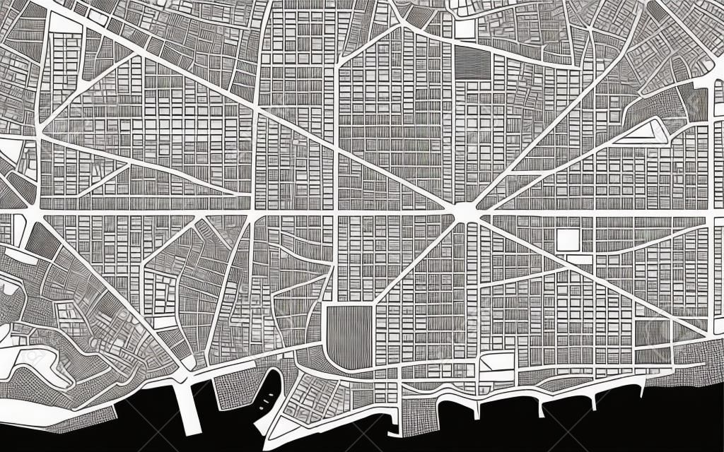 Part of urban plan of a city of Barcelona  Black and white pattern 