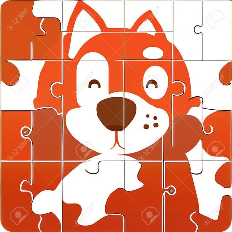 juego de puzzle para niños. Rompecabezas con el perro. juego de rompecabezas para el niño. Visual, jeroglífico, rompecabezas, juego educativo para niños en edad preescolar