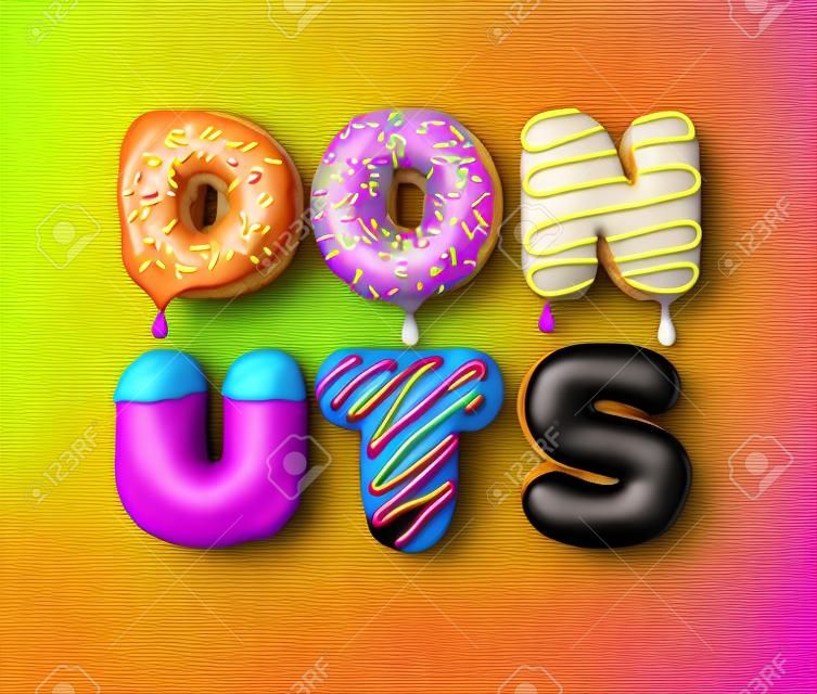 Colorful donuts. The letters in the form of donuts. 3D illustration