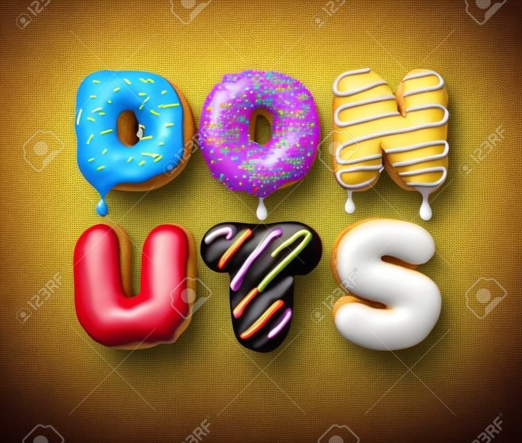 Colorful donuts. The letters in the form of donuts. 3D illustration