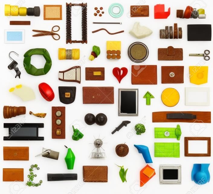 Collection of many objects isolated on white background