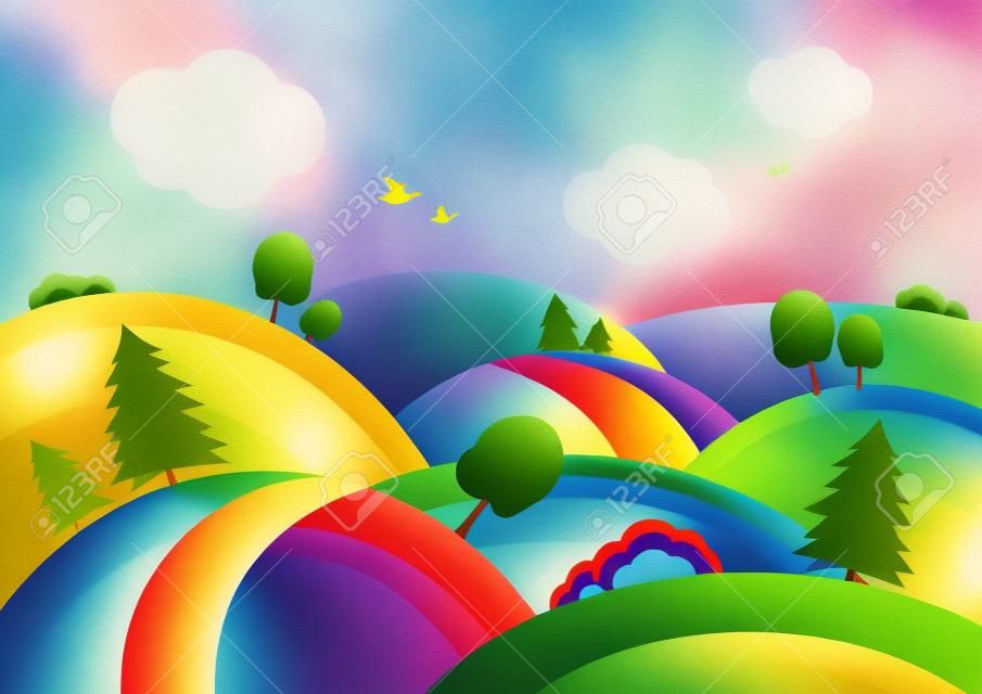 Rainbow hills illustration