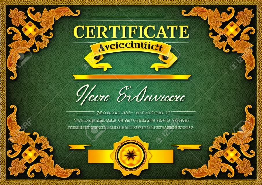 Vector detailed vintage style certificate of achievement. Elegant royal design for completion, appreciation or achievement certificates. Only free fonts used. Font name included in the layers