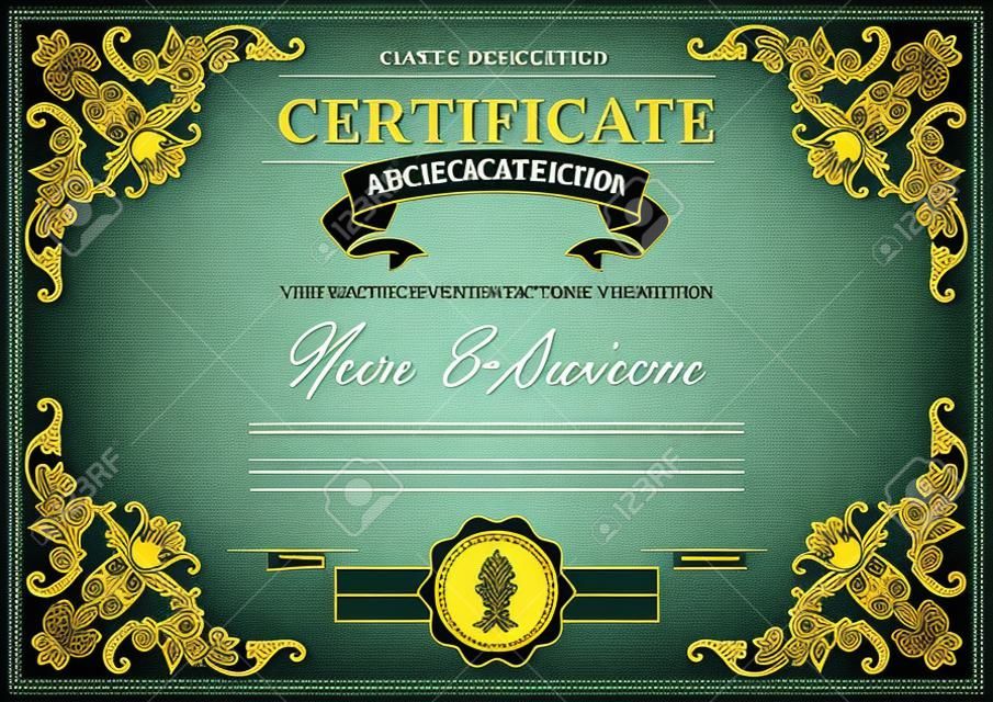 Vector detailed vintage style certificate of achievement. Elegant royal design for completion, appreciation or achievement certificates. Only free fonts used. Font name included in the layers