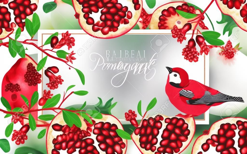 Pomegranate branch bird banner