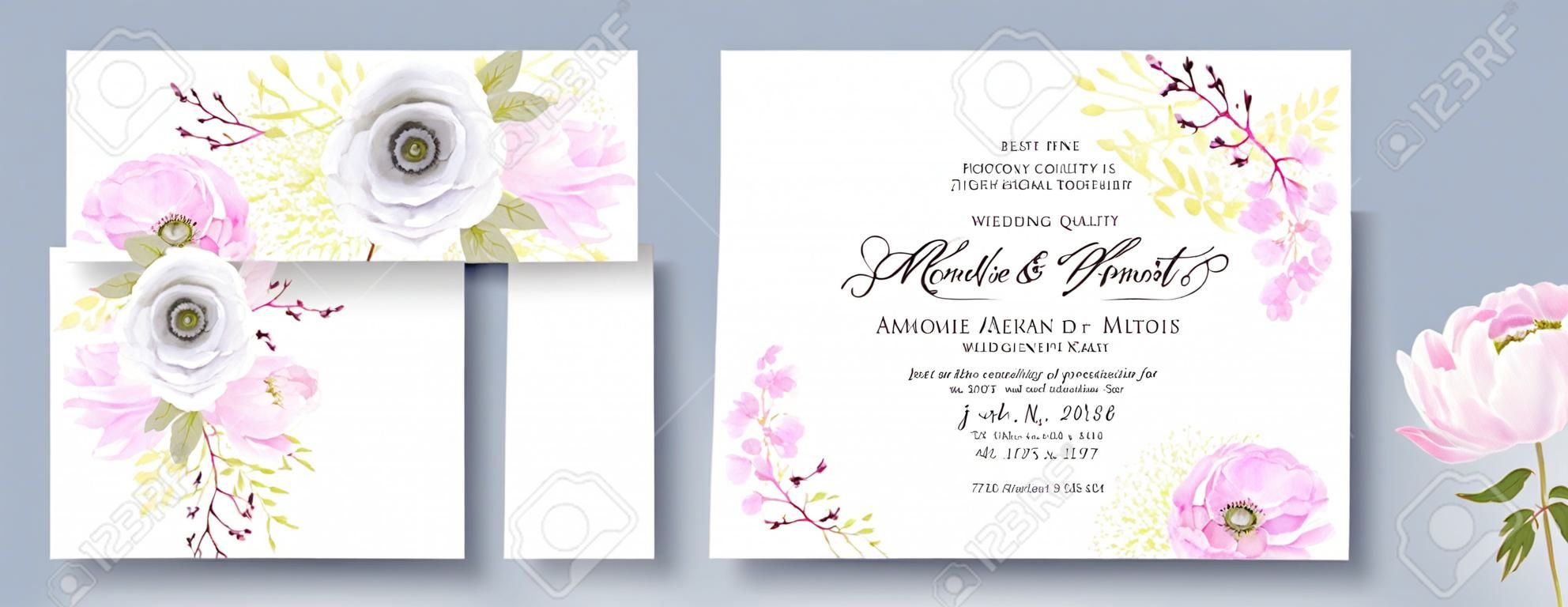Peony anemone wedding invite set
