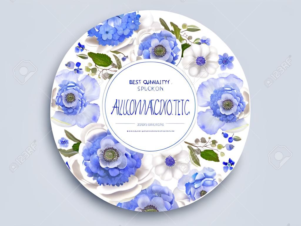 Okrągłe banery z niebieskim anemonem