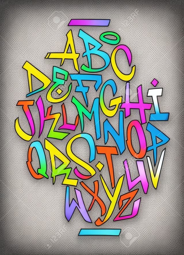 Handgeschreven graffiti lettertype alfabet. Vector