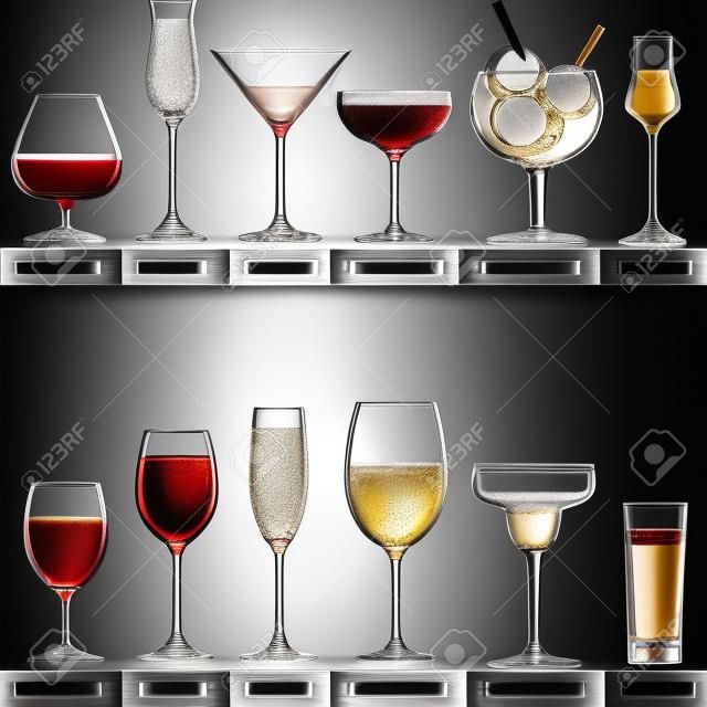 Стаканы набор для алкогольных напитков, коктейлей и мороженого. Вино, мартини, коньяк, вишня, шампанское, граппа очки.