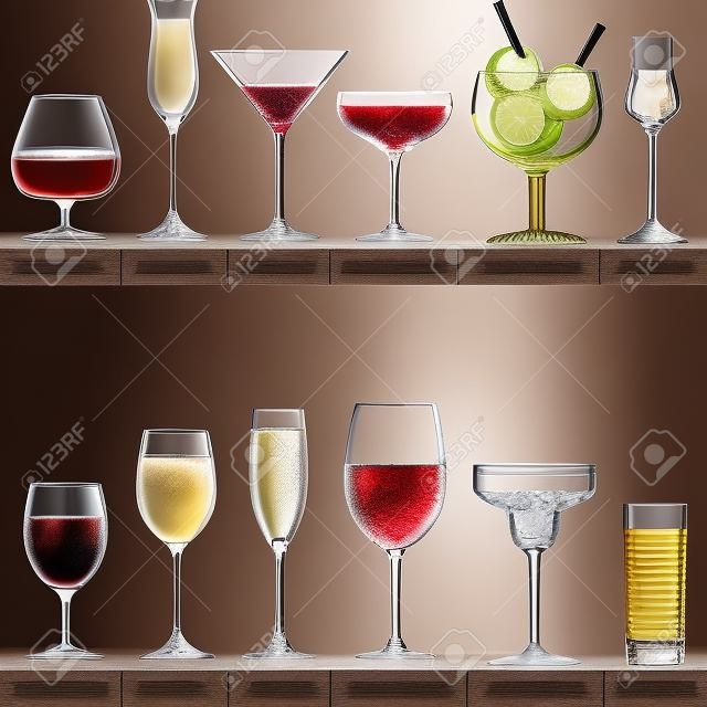 Стаканы набор для алкогольных напитков, коктейлей и мороженого. Вино, мартини, коньяк, вишня, шампанское, граппа очки.