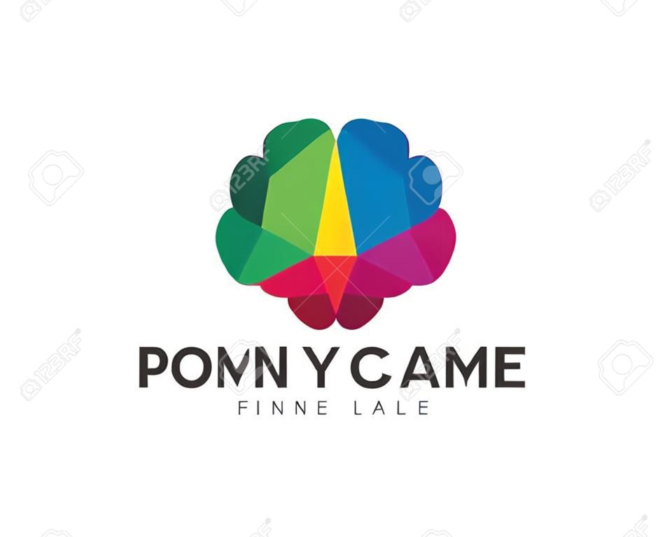 Creative Poly Color Brain Logo Design Template
