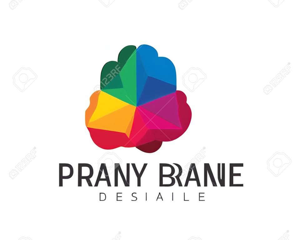 Creative Poly Color Brain Logo Design Template