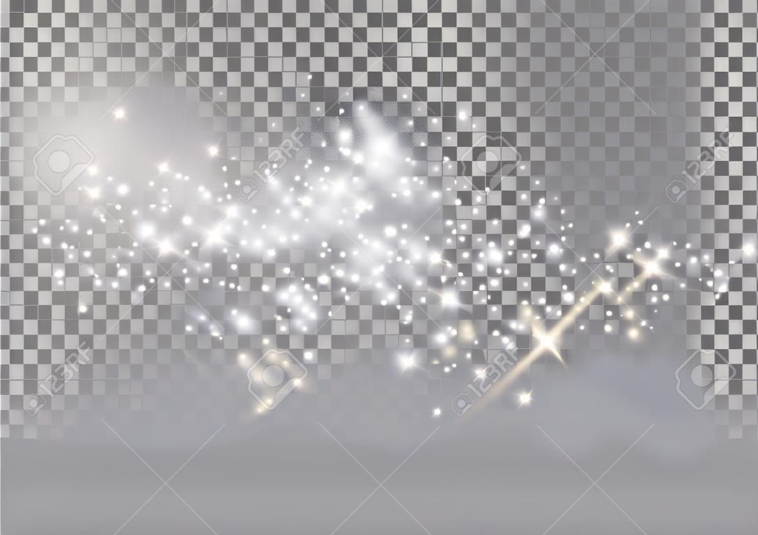 Sparks glitter special light effect. Vector sparkles on transparent background. Christmas abstract pattern. Sparkling magic dust particles