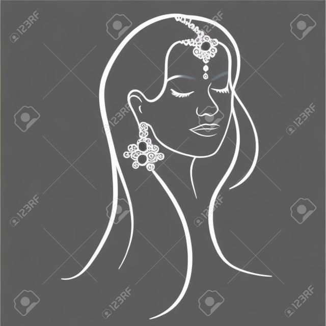 Woman head abstract silhouette. Hand drawn isolated vector illustration..Black ink lines on the white background. doodle