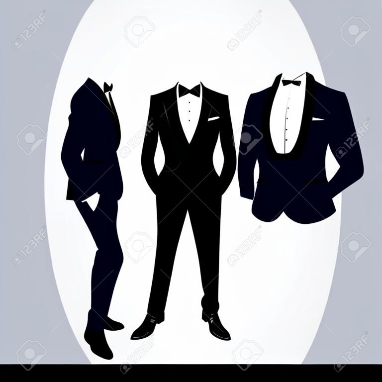 結婚式男性のスーツやタキシード。コレクションです。新郎。ベクトルの図。
