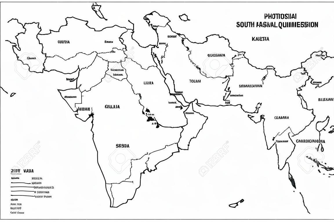 Политическая Карта Стран Южной Азии И Ближнего Востока. Простая Плоская  Векторная Контурная Карта С Названиями Стран. Клипарты, SVG, векторы, и  Набор Иллюстраций Без Оплаты Отчислений. Image 93192644