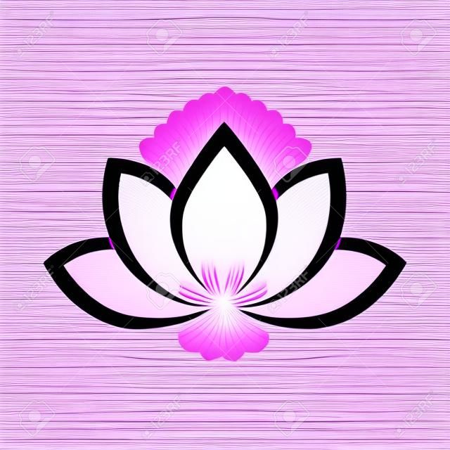 Flor de loto caligráfica en colores rosa-violeta. Símbolo de yoga Ilustración de vector plano simple.