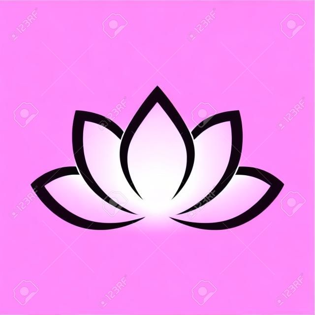 Flor de lótus caligráfica em cores rosa-violeta. Símbolo de ioga. Ilustração vetorial plana simples.