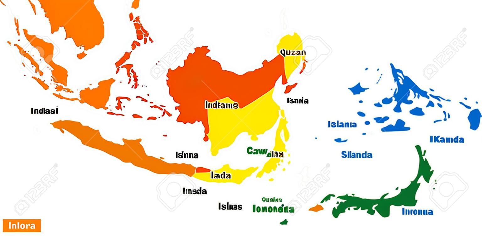 Hauptinseln von Indonesien. Vektorkarte mit Namen.
