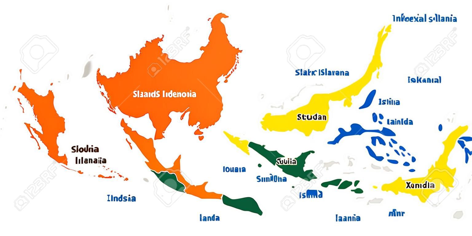 Hauptinseln von Indonesien. Vektorkarte mit Namen.