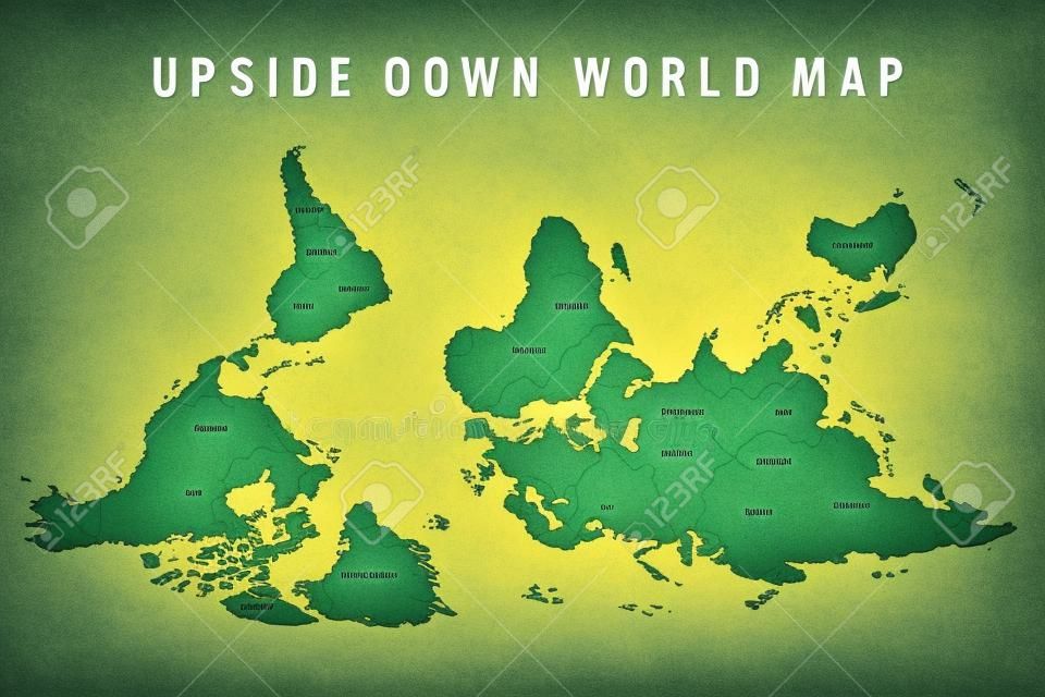 Reversed or upside down political map of World. South-up orientation. Vector illustration.