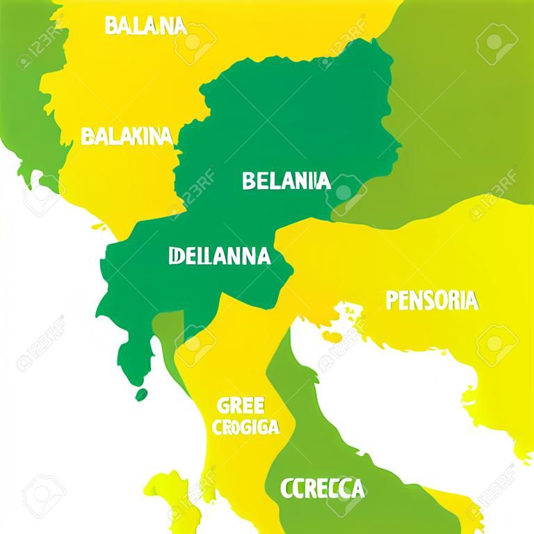 Political map of Balkans - States of Balkan Peninsula. Four shades of green vector illustration.